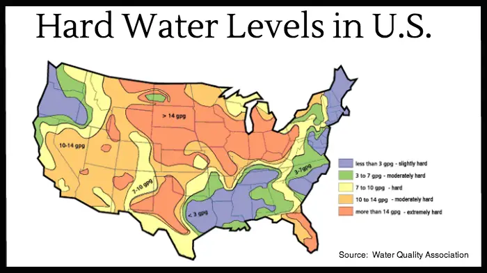 Hard water levels in United States