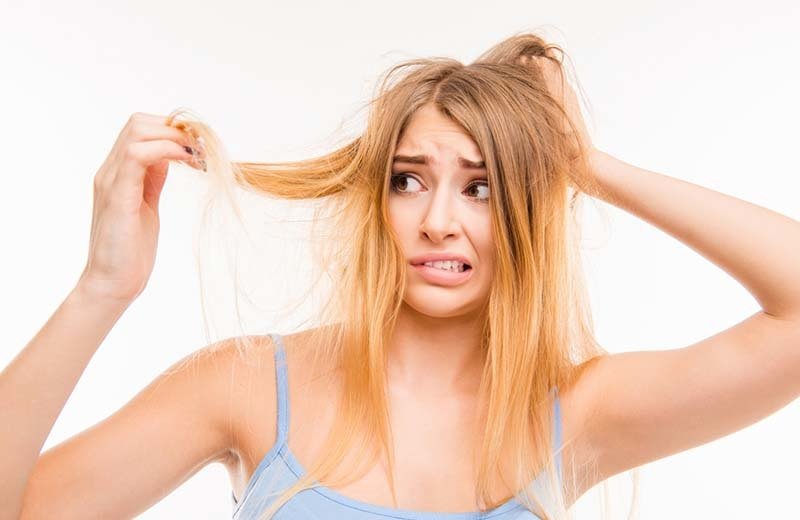 Woman with damaged hair